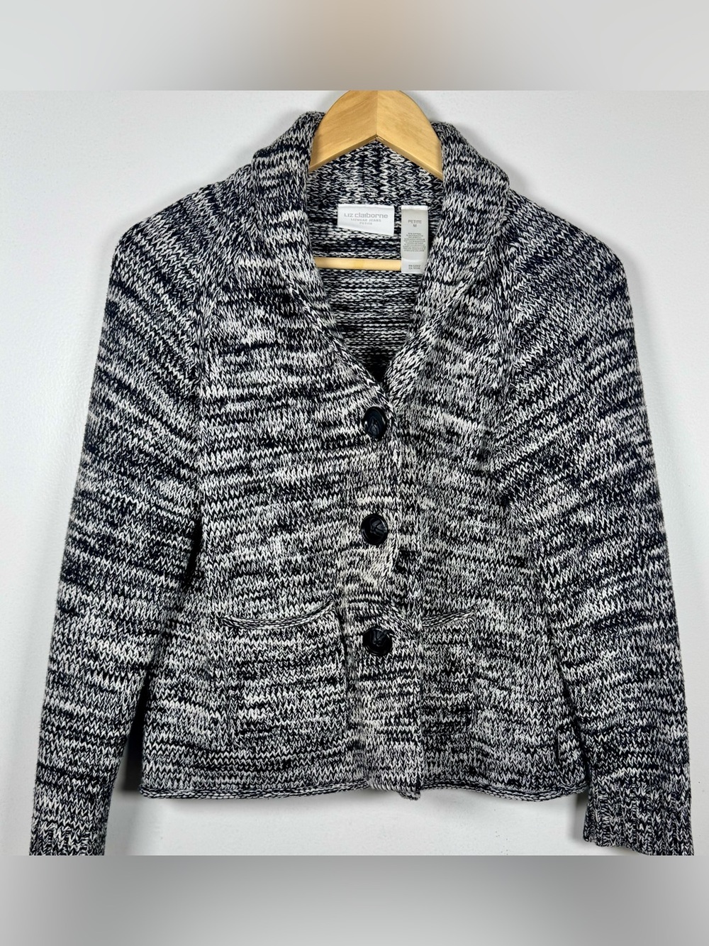 Liz Claiborne Shawl Collar Cotton Blend Marled Knit Cardigan Women’s Medium P EU